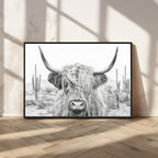 Rustic Charm, Cow Longhorn Black White Bighorn Wall Art