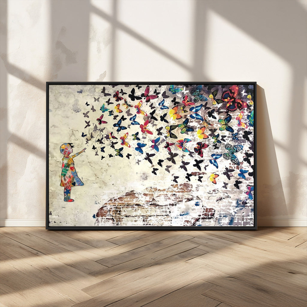 Banksy Wall Art - Banksy Girl Butterfly Graffiti Wall Art