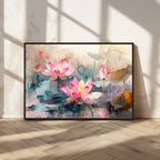Lotus Flower Wall Art | 3 Panel Giclee Canvas Print of Pink Lotus Blossoms