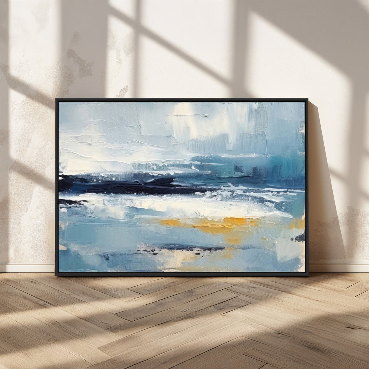 Abstract Ocean Canvas Wall Art - Coastal Blue and Gold
