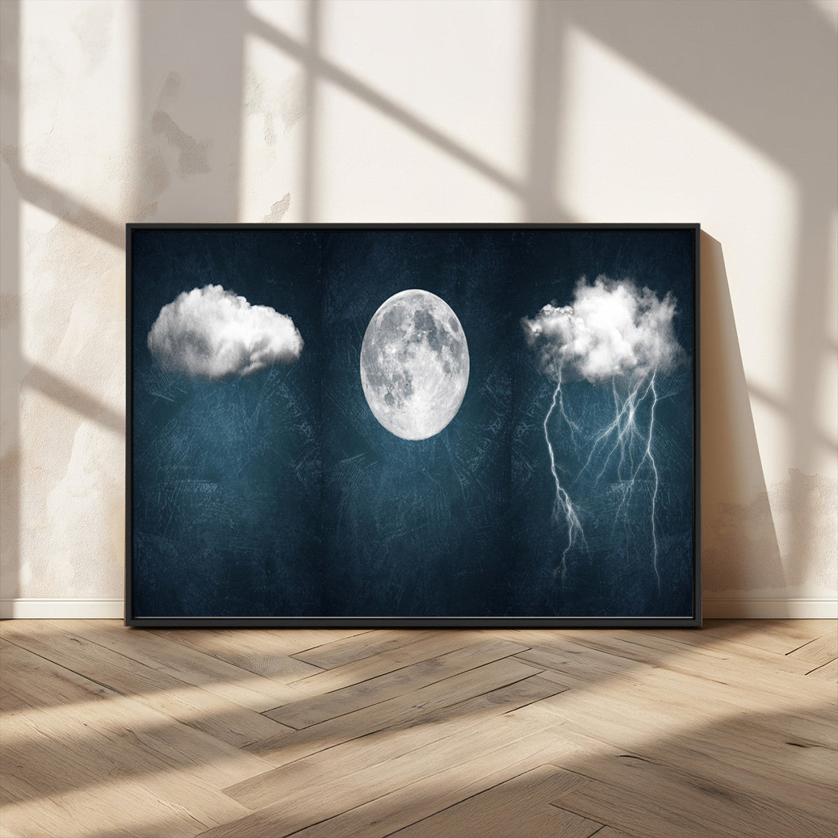 3 Piece Indigo Cloud Wall Art, Thunderstorm Moon Cloud Artwork