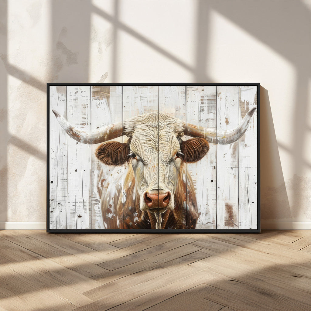 Rustic Longhorn Bull Wall Art Canvas Set