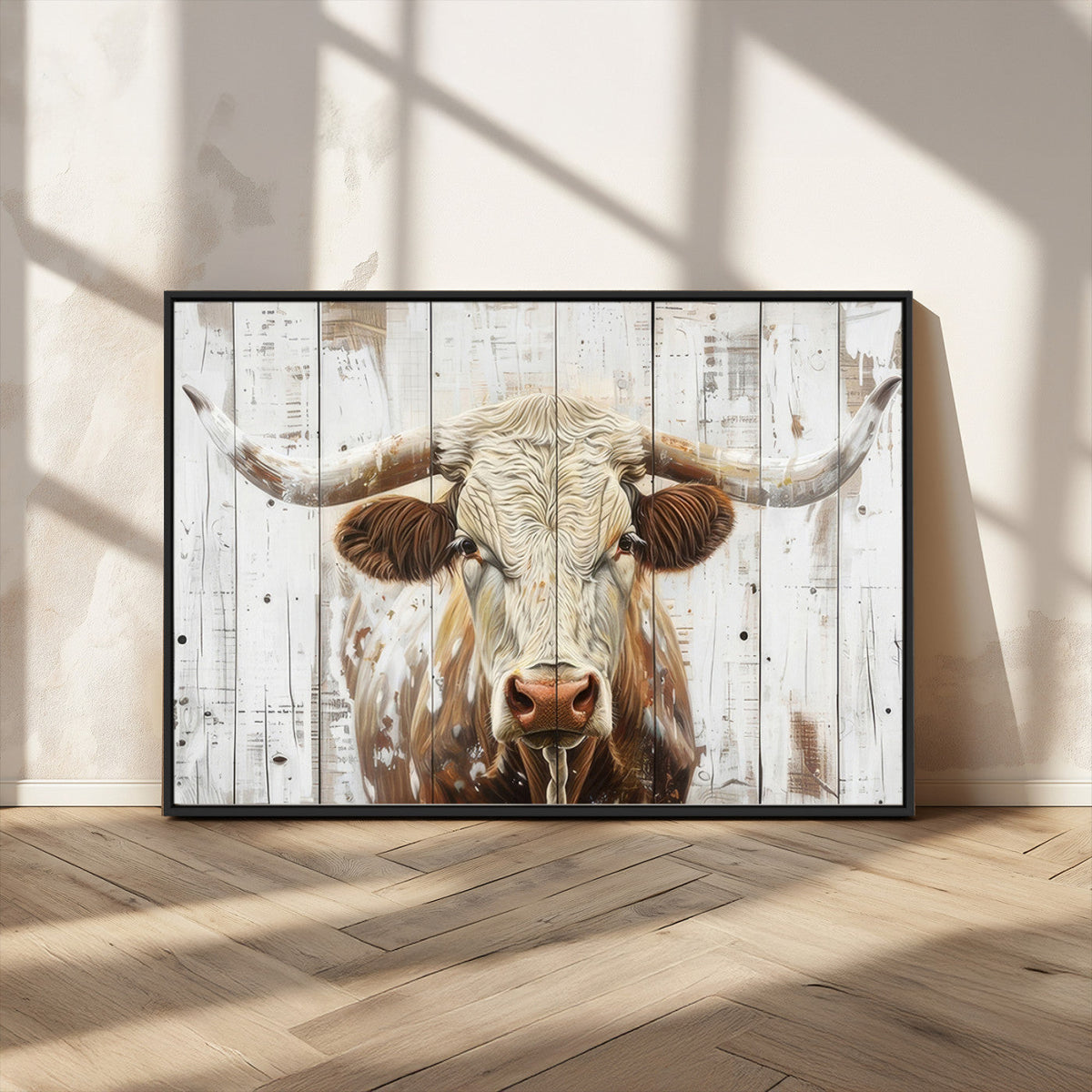 Rustic Longhorn Bull Wall Art Canvas Set