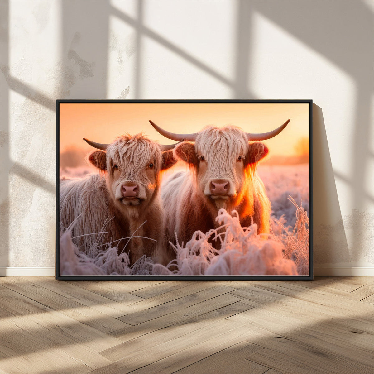 Highland Cows at Sunrise Wall Art Canvas Set