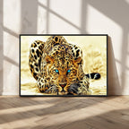 Blue-Eyed Leopard Canvas Wall Art, Framed Animal Print, Fierce and Bold Decor for Living Rooms