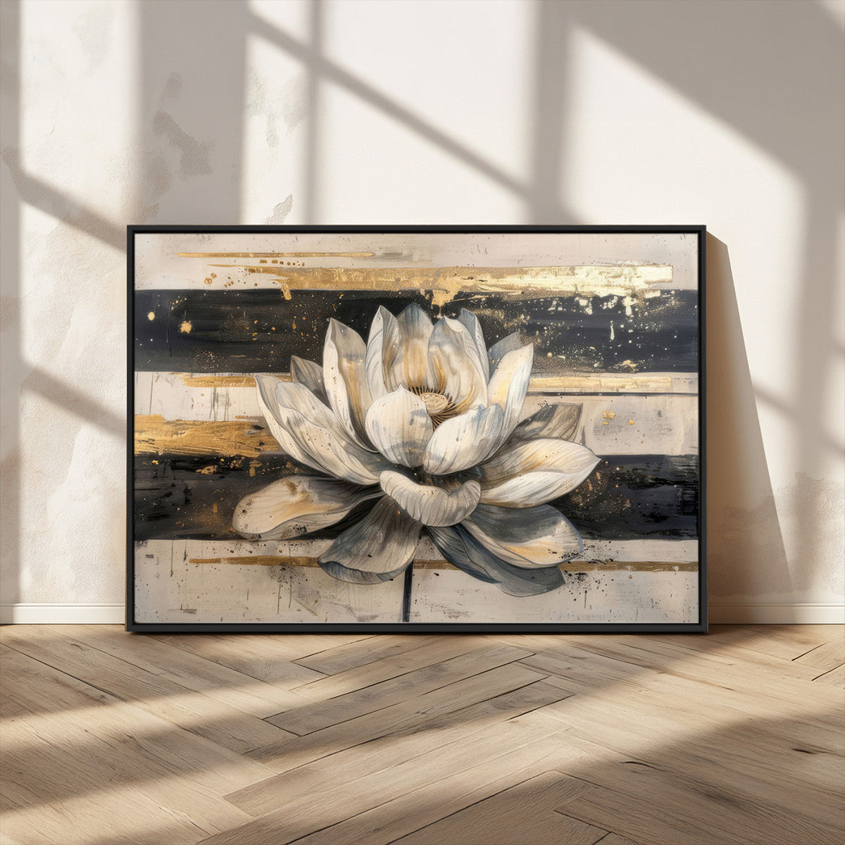 Lotus Flower Wall Art | Framed Abstract Floral Canvas