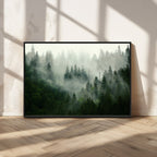 Misty Forest Wall Art | Tranquil Green Woodland Canvas Print