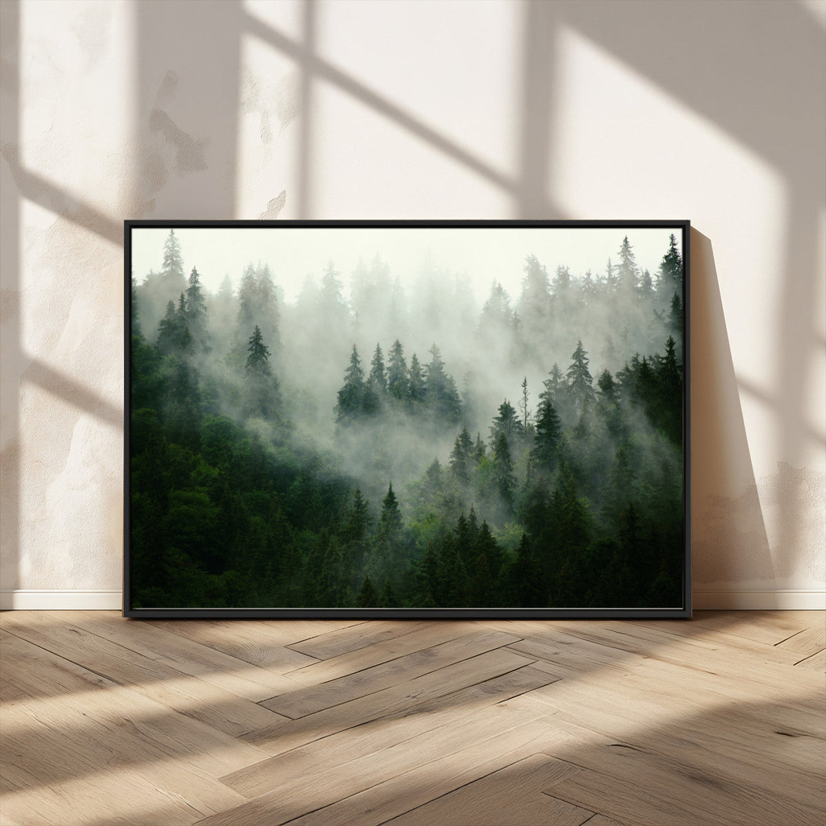 Misty Forest Wall Art | Tranquil Green Woodland Canvas Print