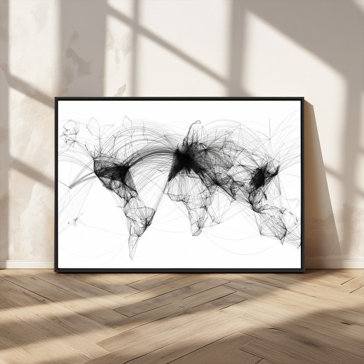 Abstract World Map Wall Art | Framed Geometric Line Canvas
