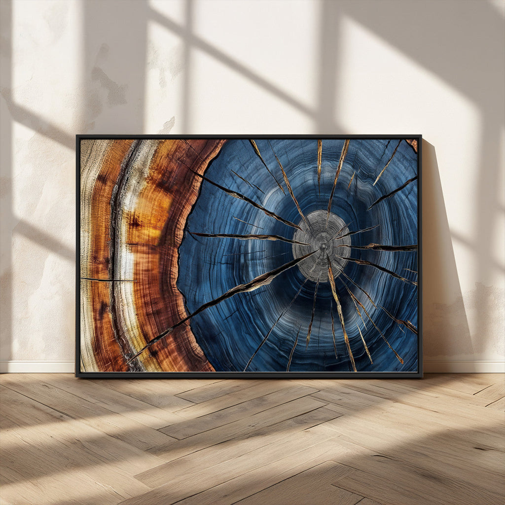 Framed Abstract Tree Ring Wall Art Print, Natural Rustic Wood Grain Canvas Print