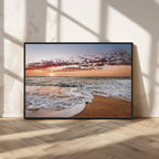 Ocean Sunset Wall Art Canvas Print | Sandy Shore and Gentle Waves