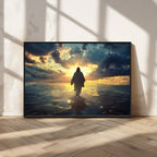 Jesus Walks Wall Art Canvas Print Framed Divine Sunset Art
