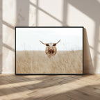 Texas Longhorn Wall Art Canvas Print, Framed Lone Cattle and Longhorn Bull Scene