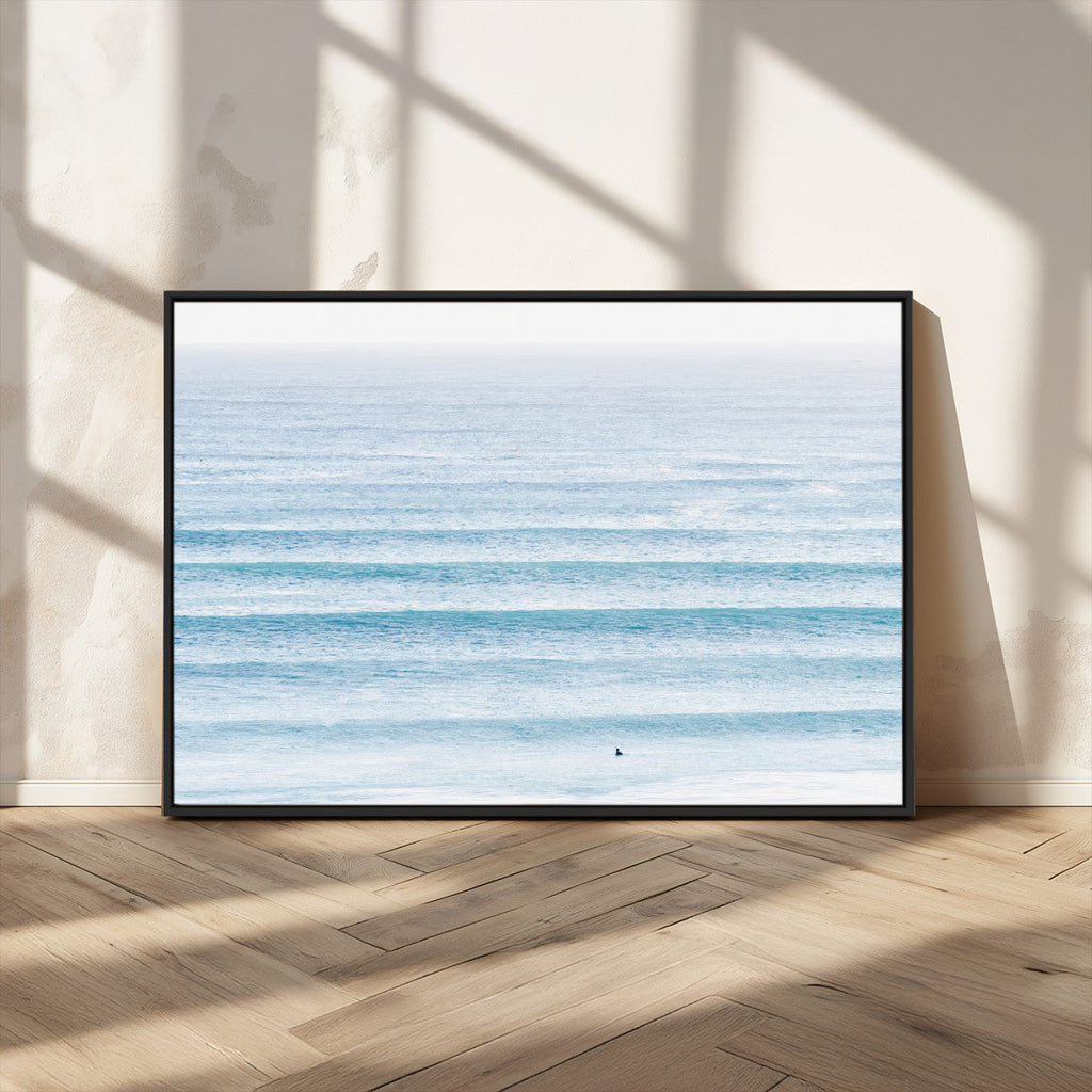 Ocean Wave Surfer Wall Art | Framed Minimal Seascape Canvas