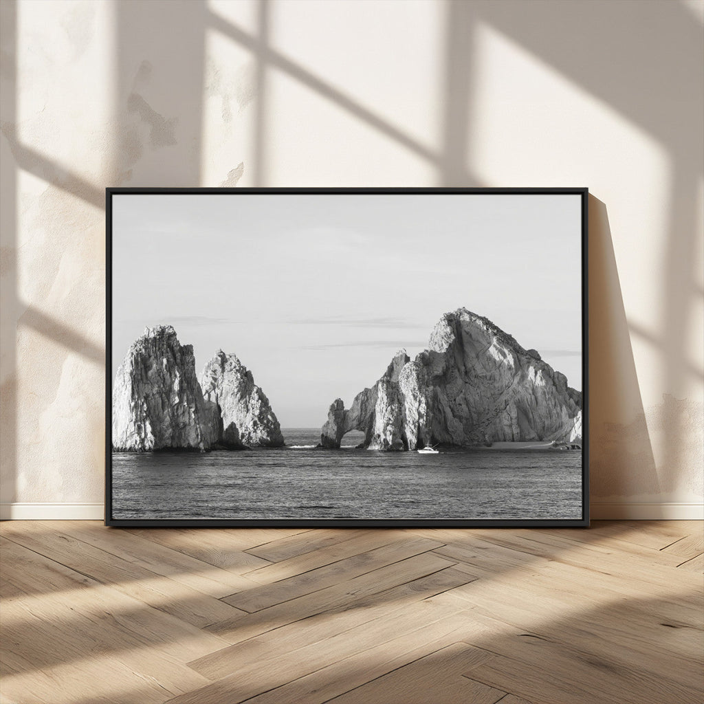 Coastal Wall Art | Framed Black White Ocean Canvas Artwork