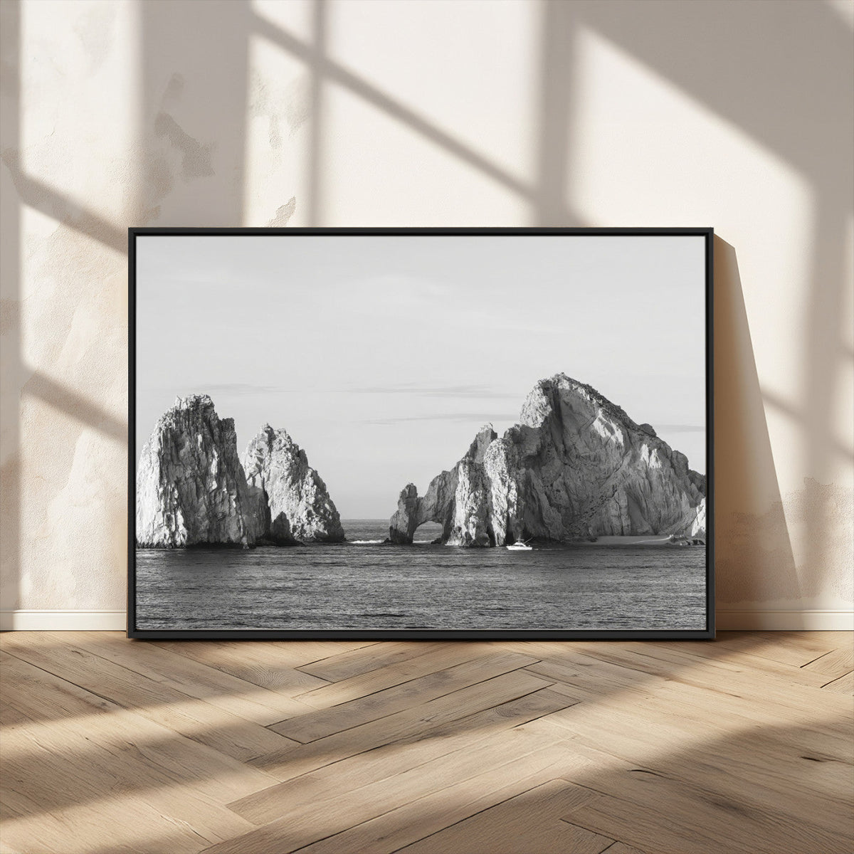 Coastal Wall Art | Framed Black White Ocean Canvas Artwork