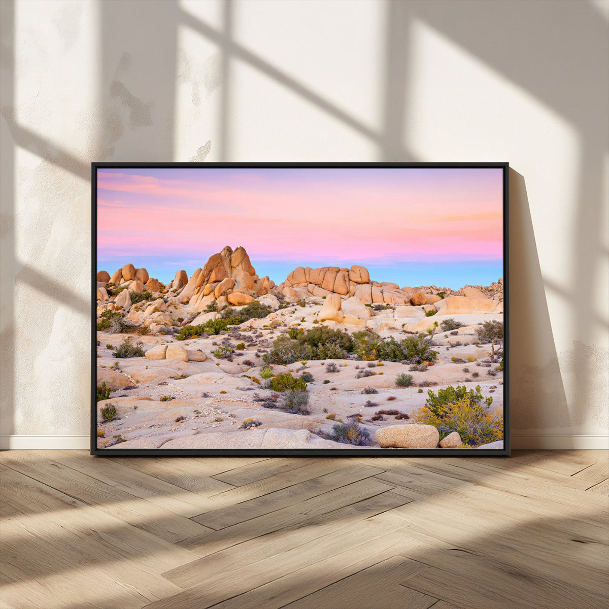 Vibrant Sunset Sky Wall Art Canvas Print, Framed Joshua Tree Desert Artwork