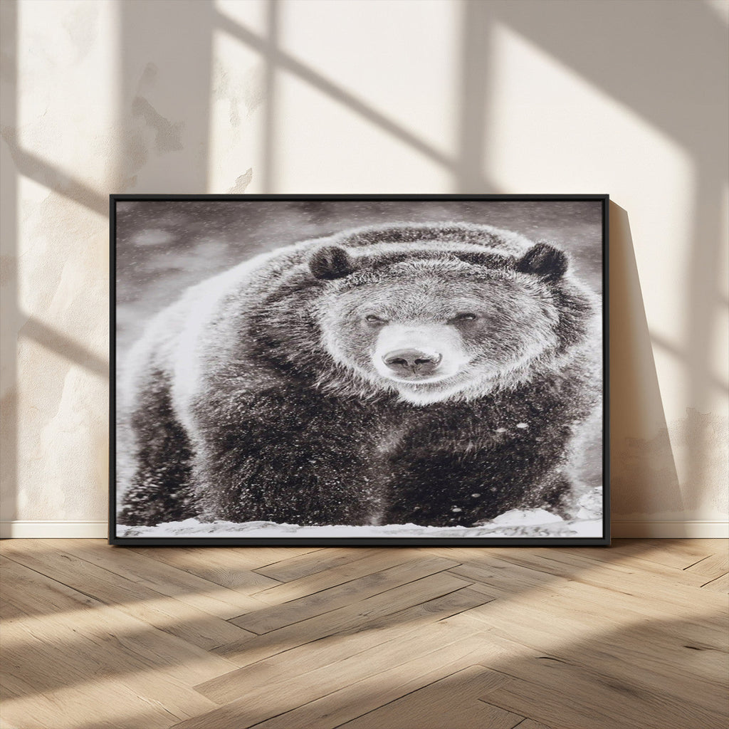 Grizzly Bear Wall Art Canvas Print, Framed Rustic Lodge Art, Wildlife Photography