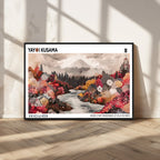 Modern Japanese Wall Art Canvas Print, Framed Abstract Mount Fuji Art, Yayoi Kusama Japanese Landscape