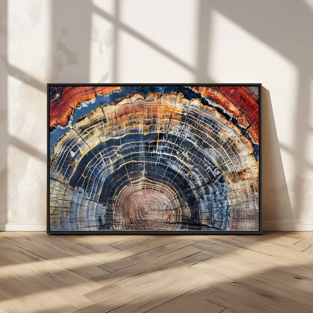 Tree Rings Wall Art Canvas Print, Framed Petrified Wood Modern Rustic