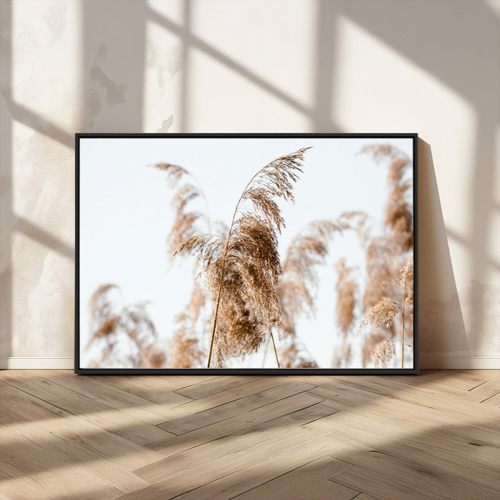 Pampas Grass Wall Art Canvas Print, Framed Neutral Tones Minimalist Boho