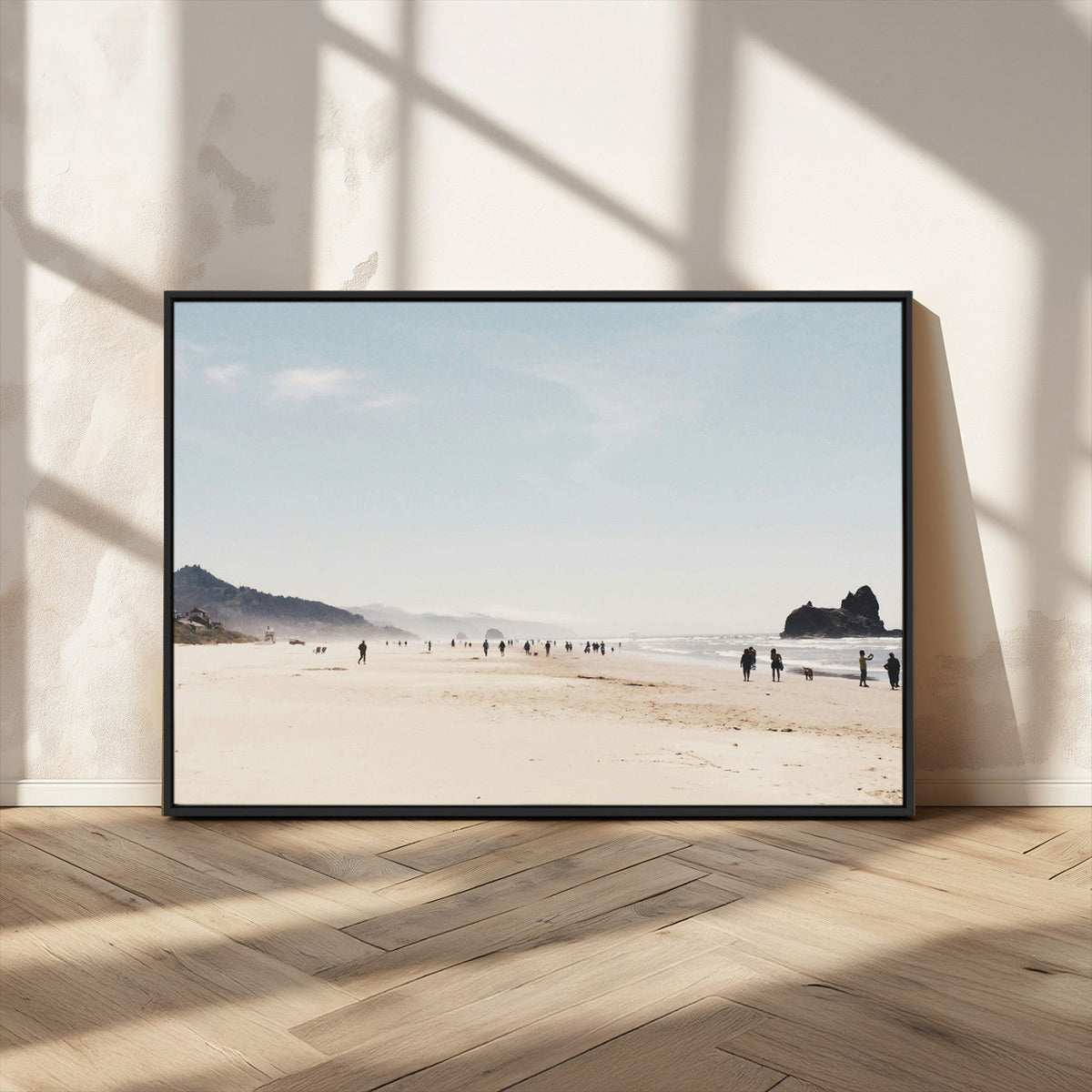Minimalist Beach Wall Art Canvas Print, Framed Coastal Serenity Soft Sand