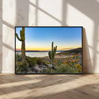 Saguaro Cactus Wall Art Canvas Print, Framed Desert Sunset Southwestern