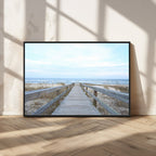 Beach Boardwalk Wall Art Canvas Print, Framed Coastal Serenity Ocean View