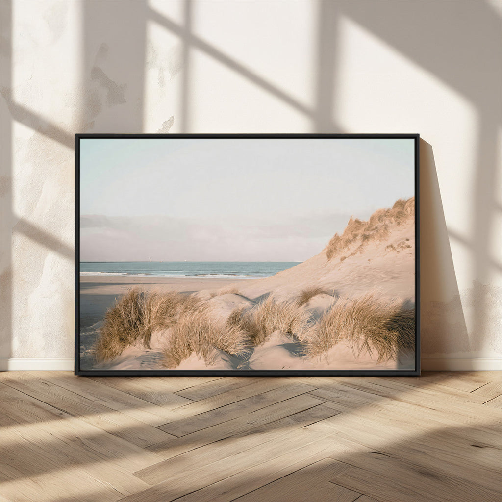 Beach Landscape Wall Art Canvas Print, Framed Sand Dune Photography, Minimalist Seascape Coastal Decor
