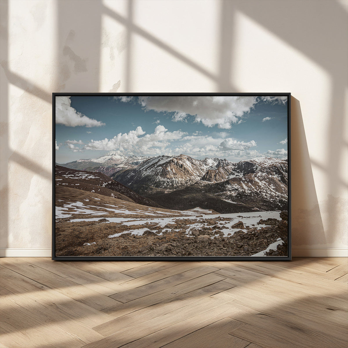 Mountain Landscape Wall Art Canvas Print, Framed Snowy Peaks Art, Rugged Highlands Rustic Adventure Decor