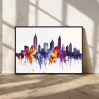 Atlanta Skyline Wall Art Canvas Print, Framed Colorful Watercolor Cityscape