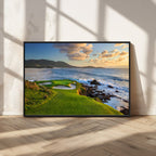 Coastal Golf Course Wall Art Canvas Print, Sunset with Rolling Green Fairways and Ocean Waves
