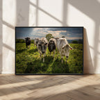 Grazing Cattle Herd Wall Art Canvas Print, Framed Green Pasture Farm Scene