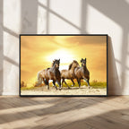 Wild Horses Wall Art Canvas Print, Framed Galloping Herd