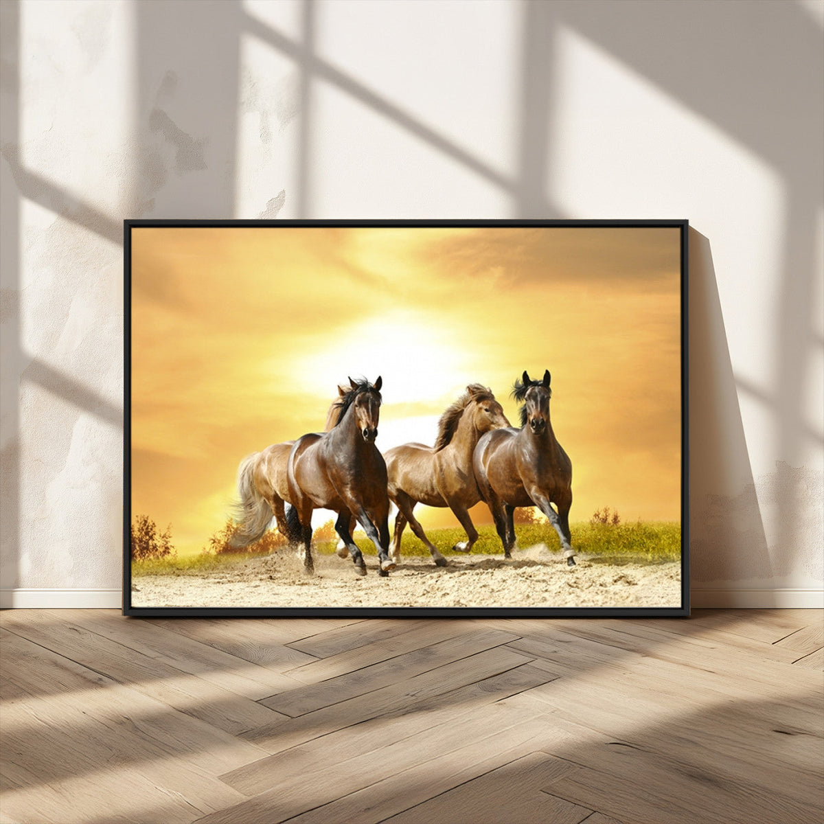 Wild Horses Wall Art Canvas Print, Framed Galloping Herd