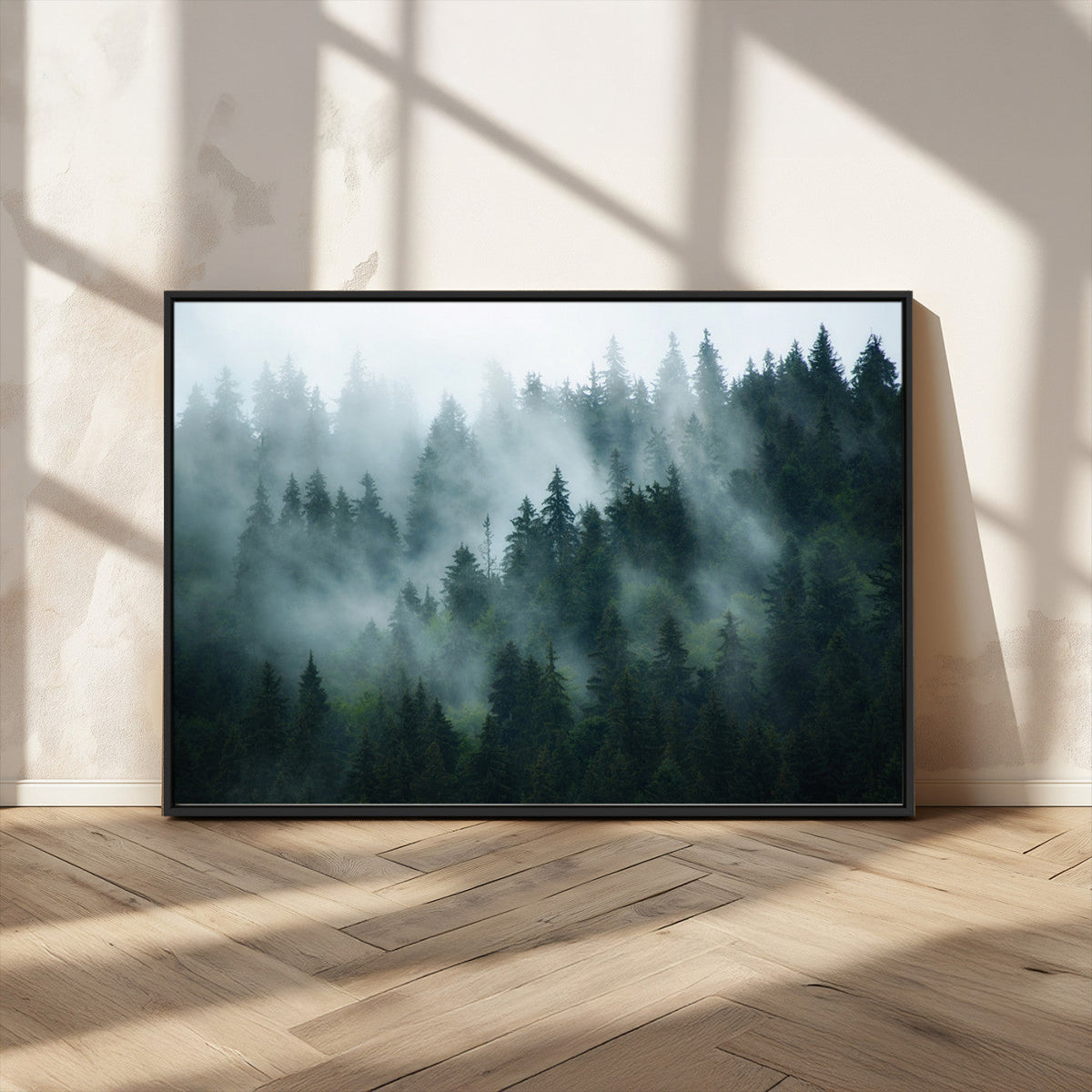 Misty Forest Wall Art | Serene Green Landscape Canvas Print