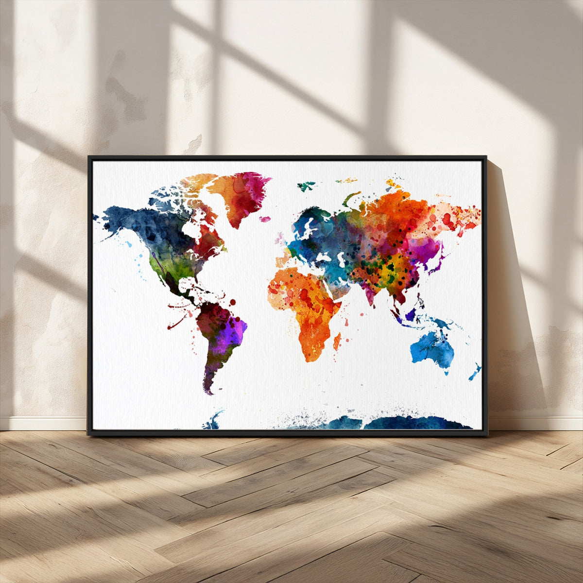 Bold Colorful World Map Canvas Print | Detailed Map of the World Wall Art