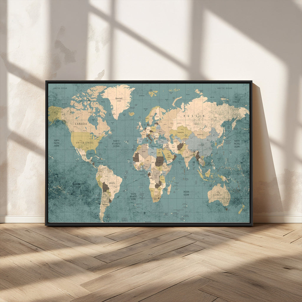 Classic World Map Canvas Print | Framed Vintage Map Wall Art