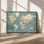Classic World Map Canvas Print | Framed Vintage Map Wall Art
