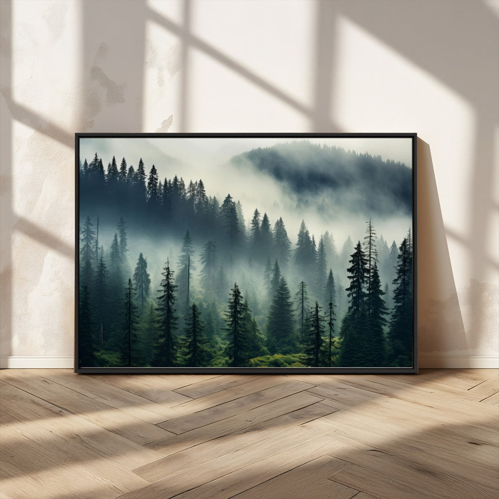 Captivating Misty Forest Wall Art, Foggy and Serene Atmosphere Canvas Print