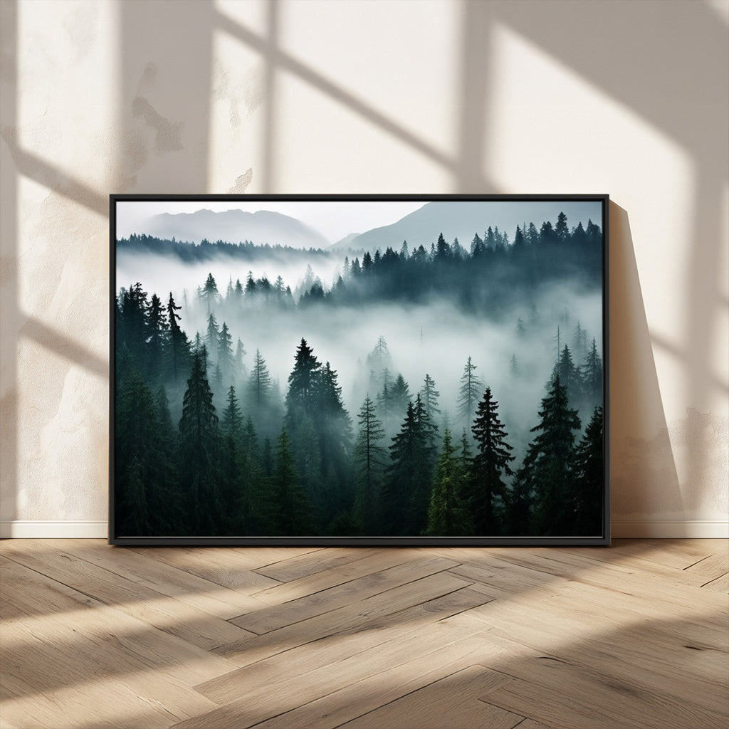 Captivating Misty Forest Wall Art Canvas, Premium Canvas Print of a Foggy and Serene Atmosphere