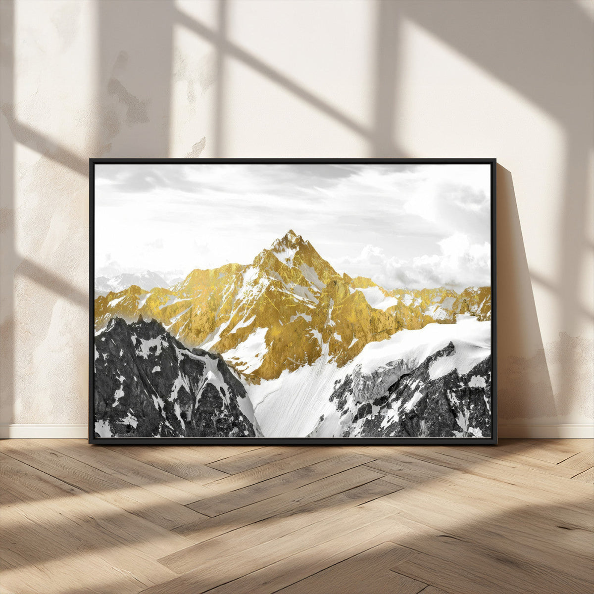 Gold Abstract Mountains Wall Art Print on Canvas, Nature Wall Art Print
