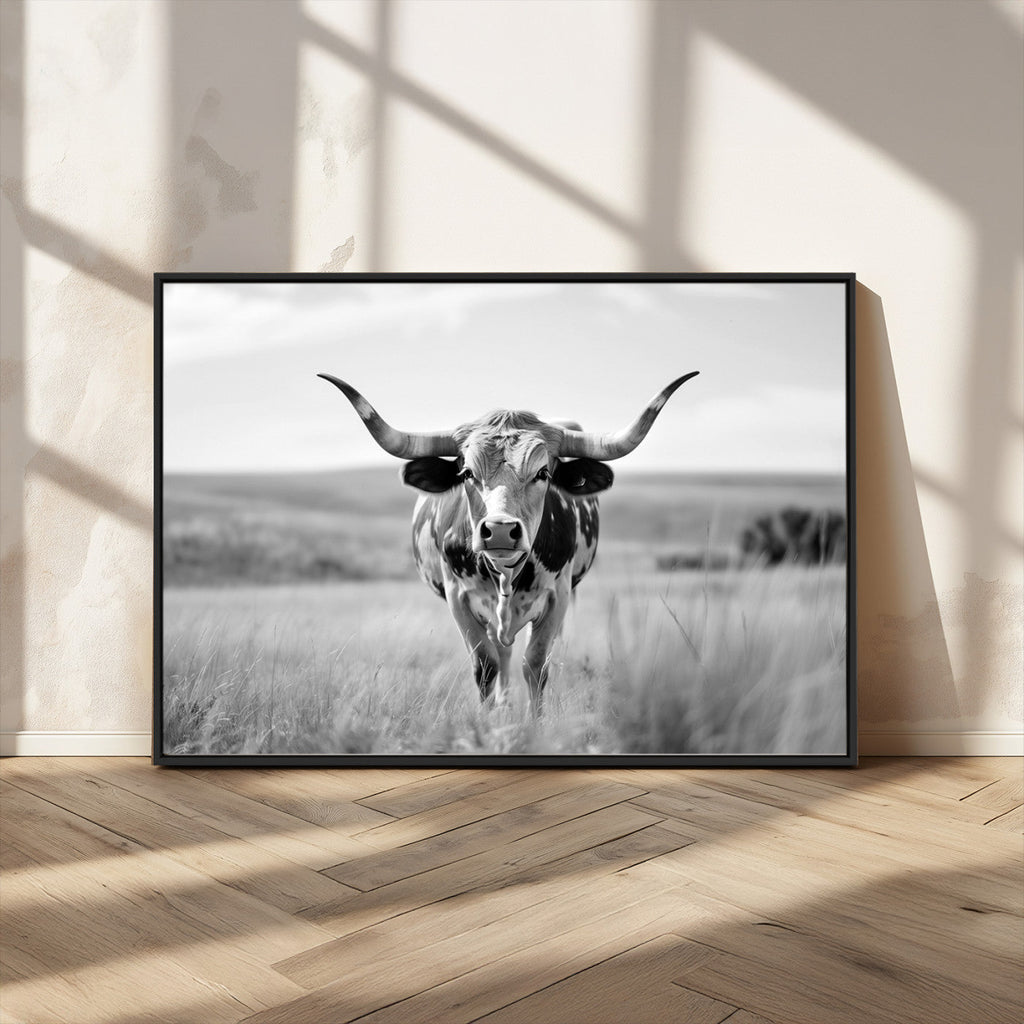 Texas Cow Longhorn Wall Art Canvas Print for Farm House Wall Art, Framed and Ready to Hang