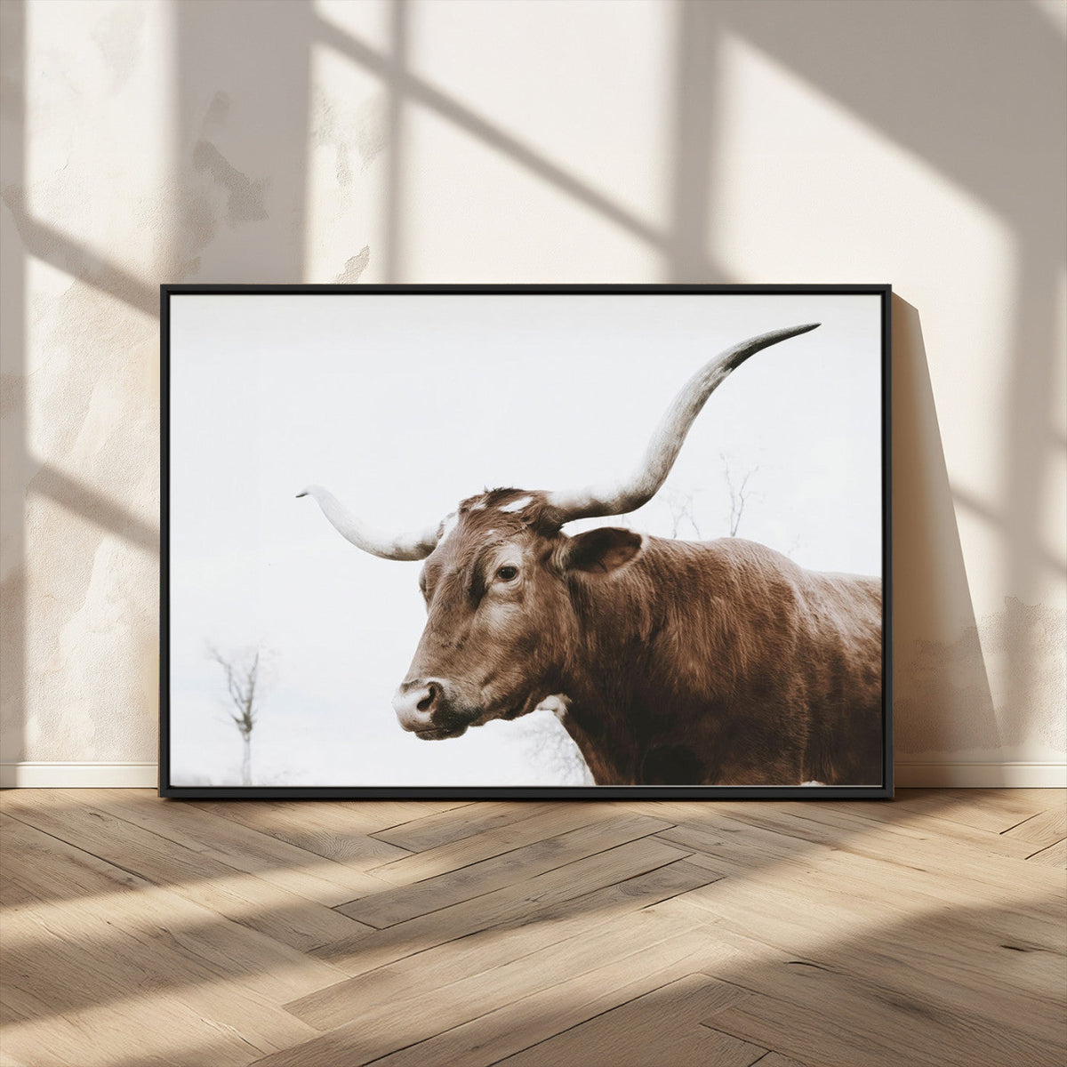 Rustic Bull Wall Art Canvas Print, Modern Longhorn Farmhouse Animal Decor