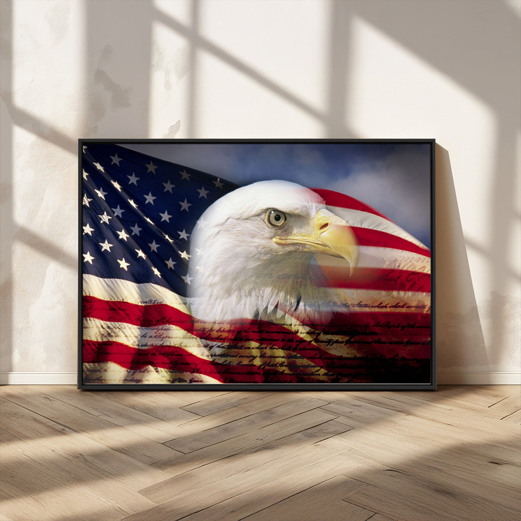 American Flag Eagle Symbol Wall Art Canvas Print, Patriotic American Flag Eagle Wall Art