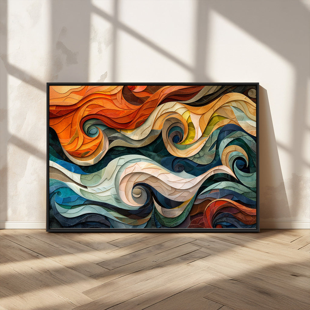 Abstract Wave Wall Art, Ready to Hang Framed Canvas Print | Extra Large 3 Piece Canvas Wall Art