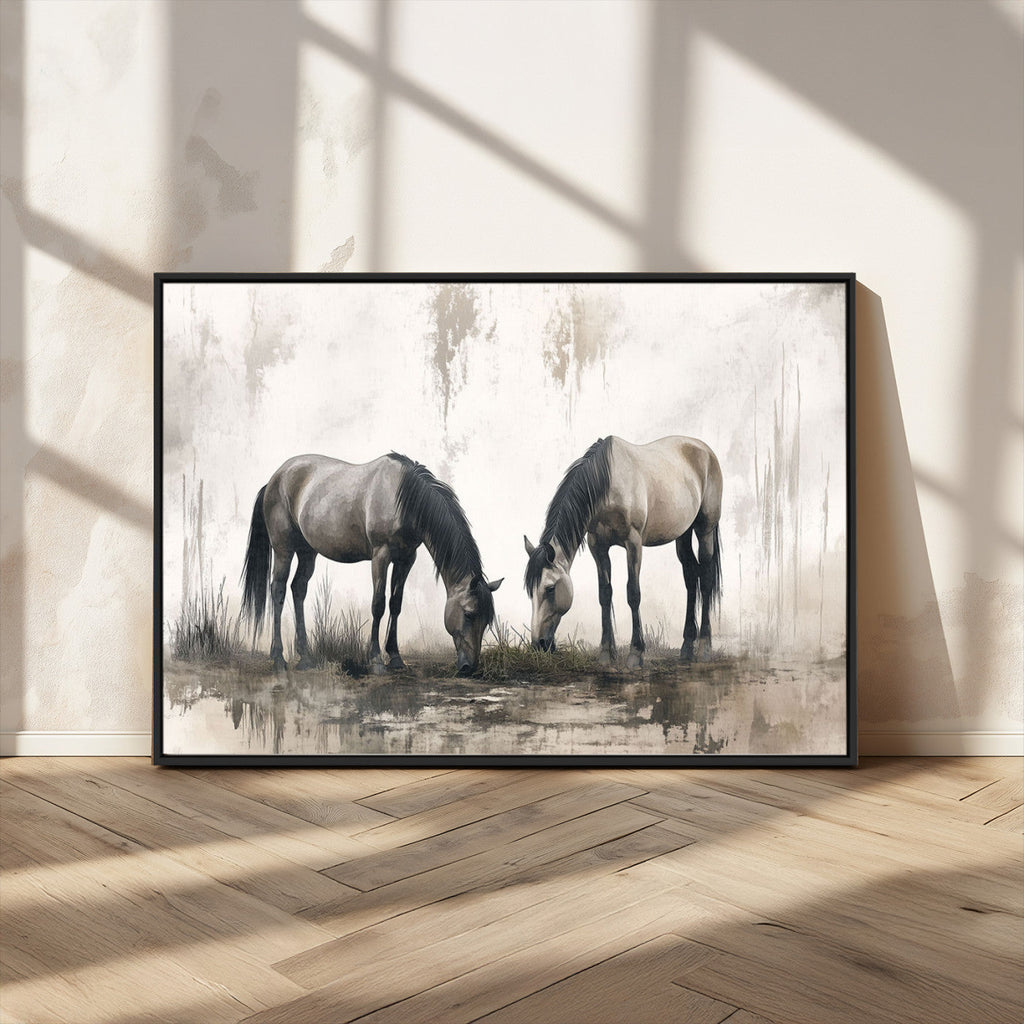 Chinese Ink Style Vintage Horses Wall Art Canvas Print