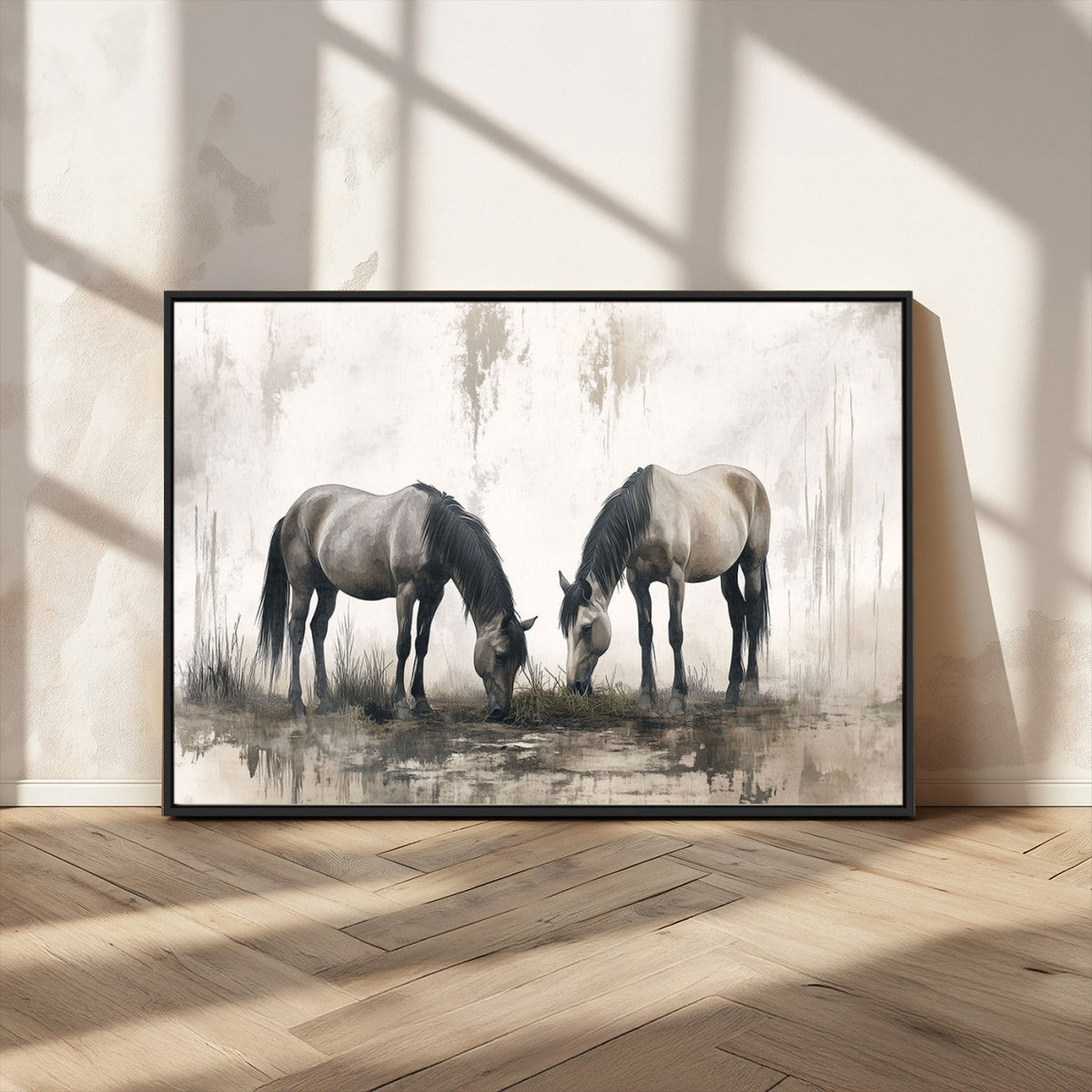 Chinese Ink Style Vintage Horses Wall Art Canvas Print