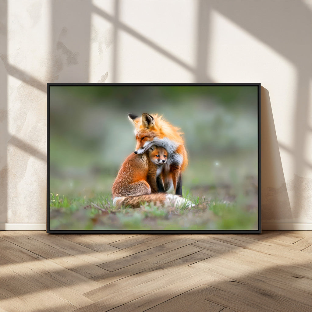 Heartwarming Fox and Baby Cub Wall Art | Canvas Print of Foxes in Nature