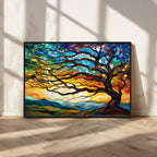 Vibrant Mosaic Tree of Life Wall Art, Stained Glass Style Canvas Print